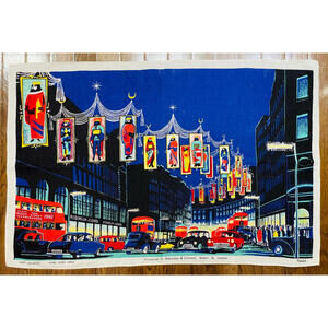 Vintage Regent Street Illuminations Linen Tea Towel Ulster 1962 STUNNING